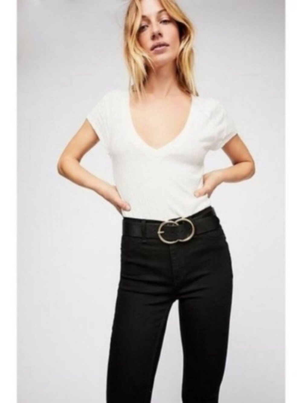 NWT Free People Black Denim Long & Lean High Rise Skinny Jeans Size 24 R